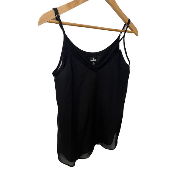 LULU'S BLACK SHEER NET V-NECKLINE ADJUSTABLE STRAP SLEEVELESS FLOWY BLOUSE - Picture 4 of 13